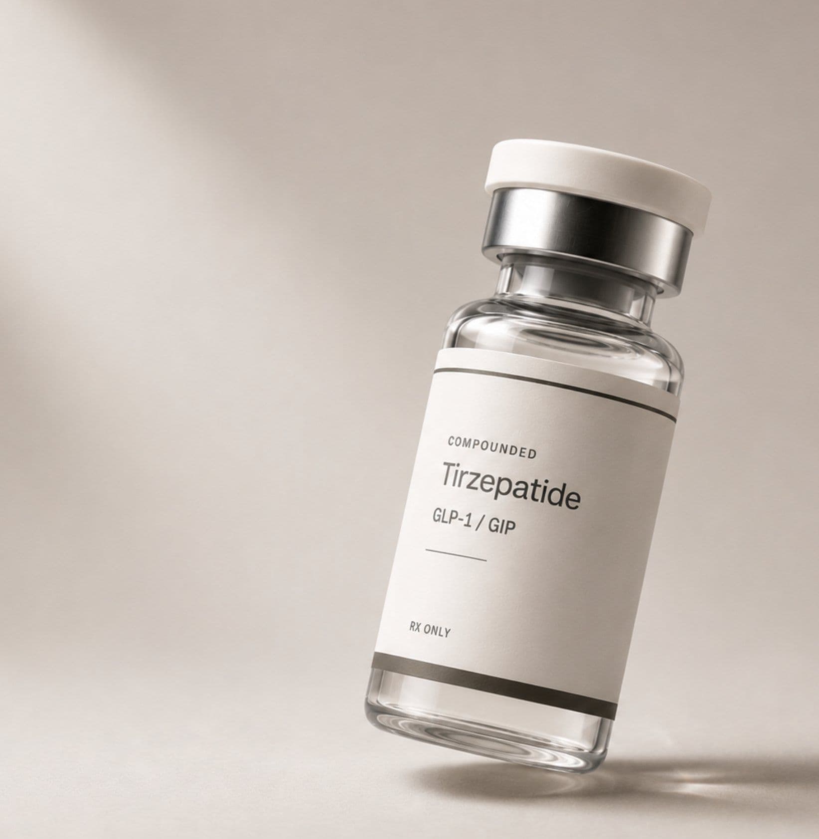 A compounded tirzepatide GLP-1/GIP vial